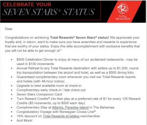 Seven Stars Status Email from Total Rewards